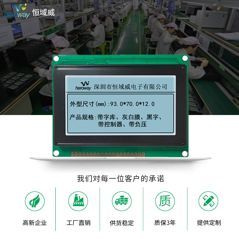 恒域威LCD單色屏12864B-灰屏-考勤打卡機(jī)-工業(yè)檢測(cè)儀表專用顯示LCM模組