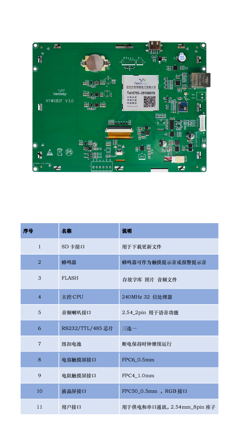 HYW080F3.0/8寸帶電容觸摸 232/485HMI組態(tài)液晶屏